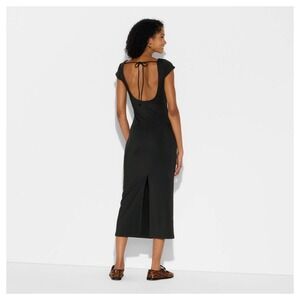 Wild Fable Open Back Maxi Dress Women XL Black Cap Sleeve 90s gruge Versatile